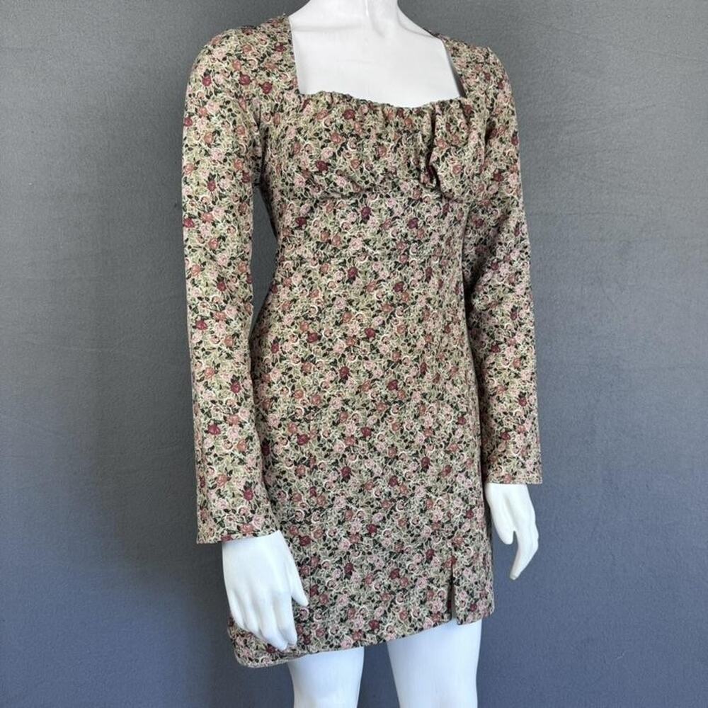 ZARA Dress Womens XS Floral Rose Print Long Sleeve Square Neck Mini‎ Bodycon - Picture 2 of 16